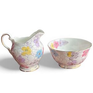 Vintage Creamer and Sugar Bowl Set Royal Tuscan Primrose Floral China